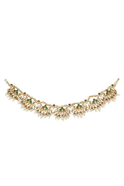 Kundan Work Green Brass Mathapatti 