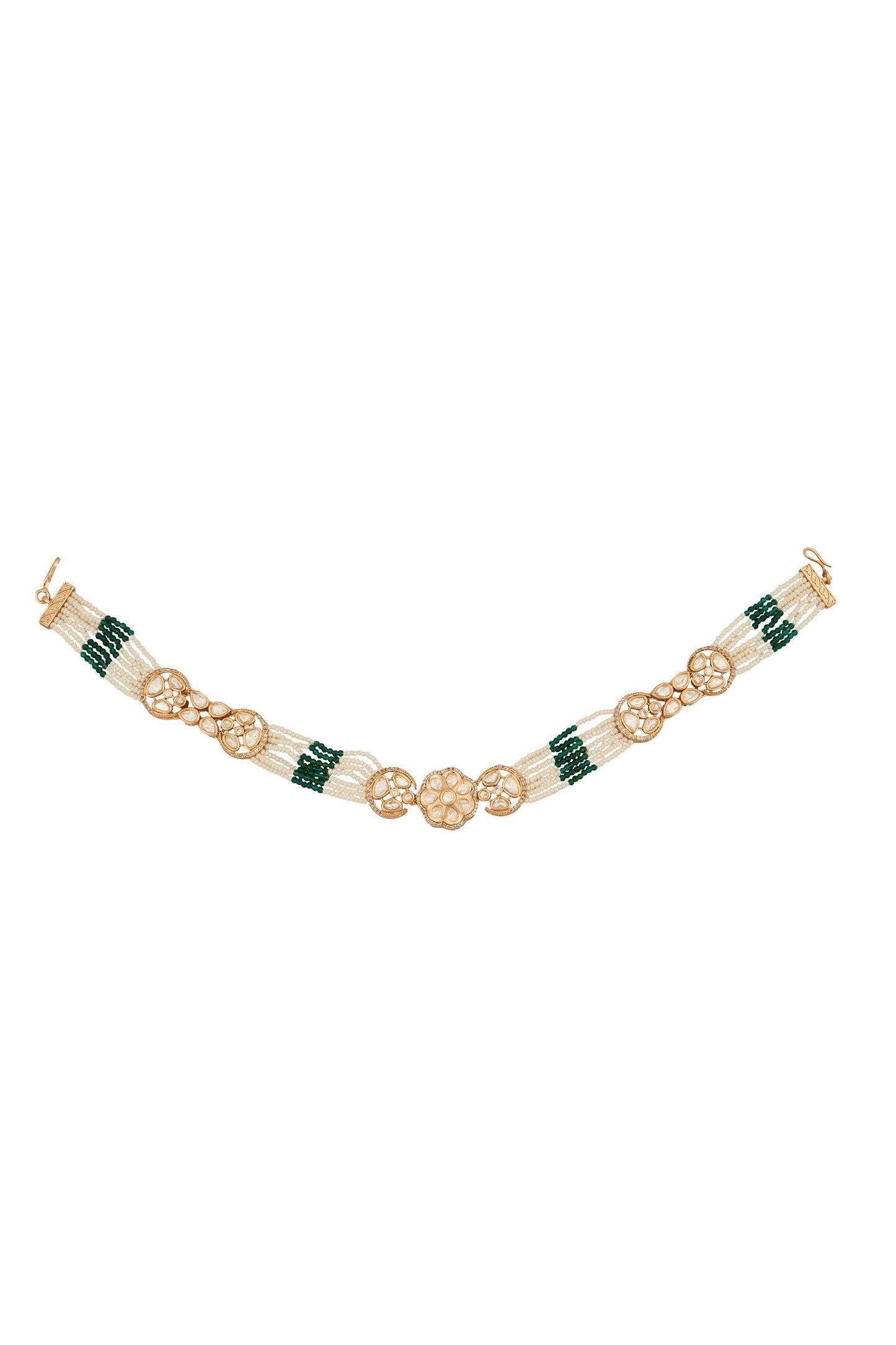 Kundan Work Green Brass Mathapatti 