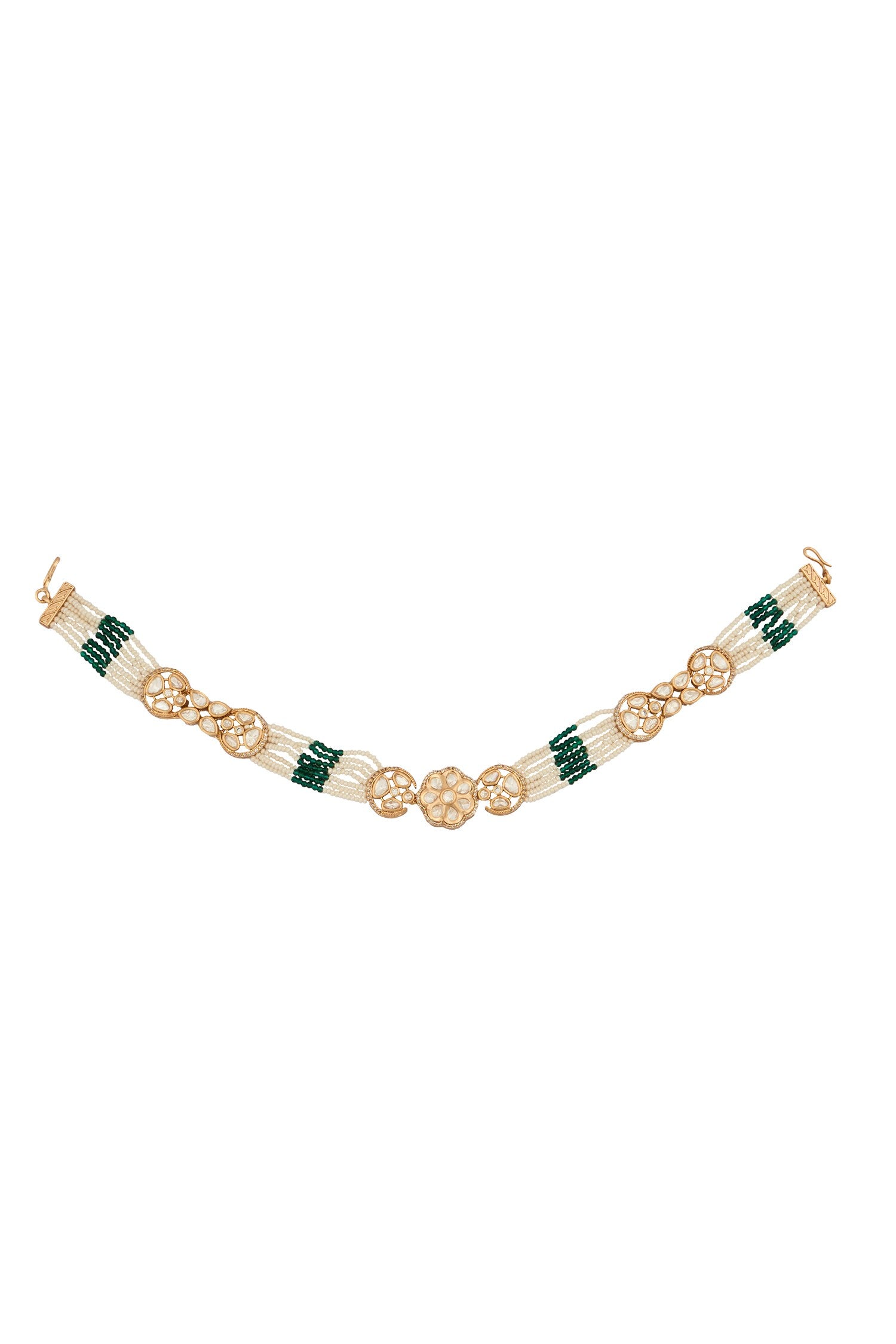 Kundan Work Green Brass Mathapatti 