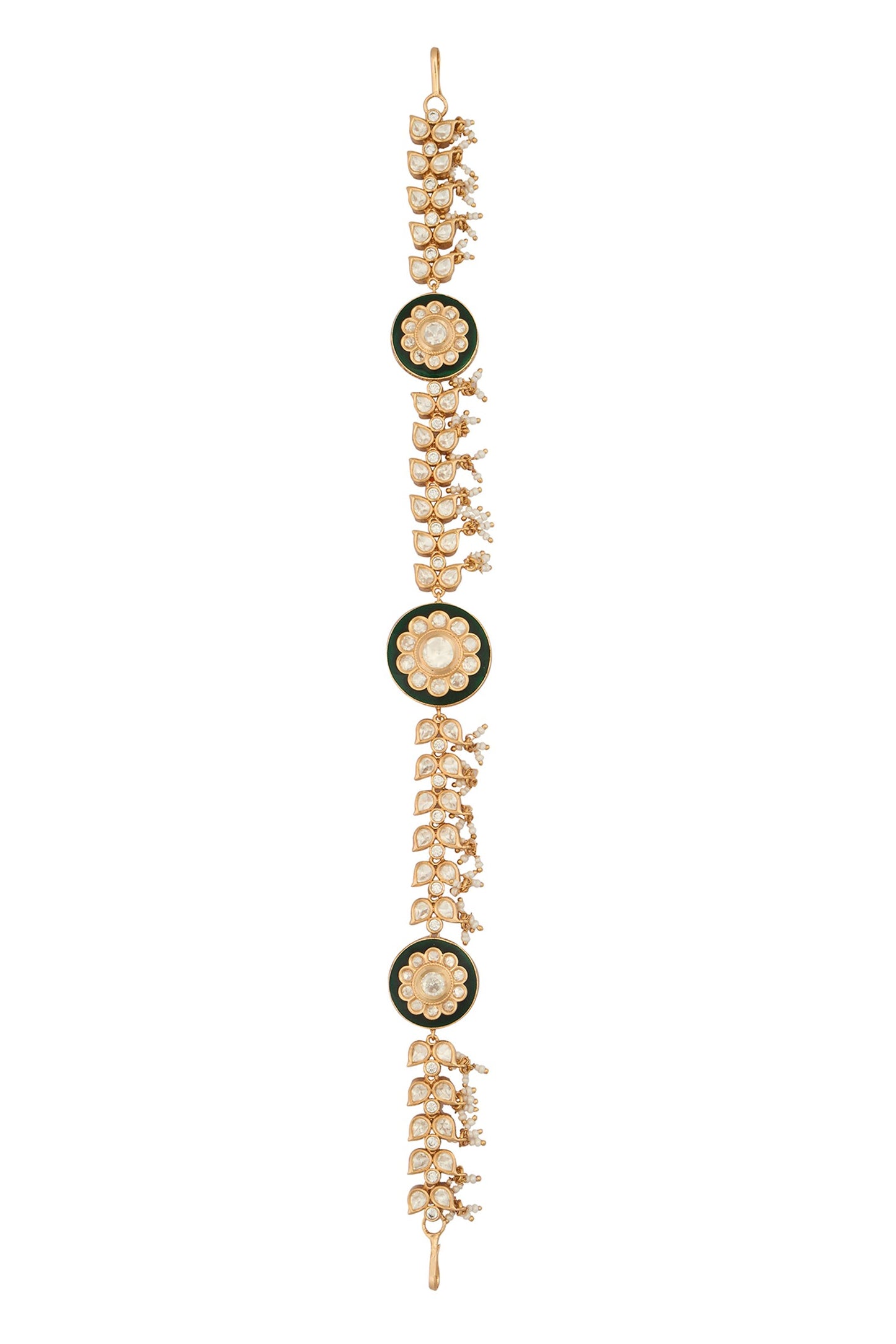 Kundan Work Green Brass Mathapatti 