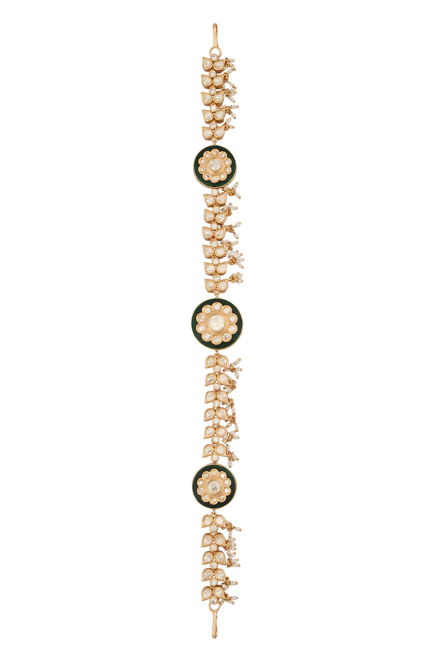 Kundan Work Green Brass Mathapatti 