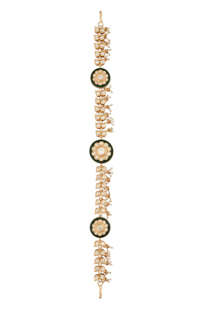 Kundan Work Green Brass Mathapatti 