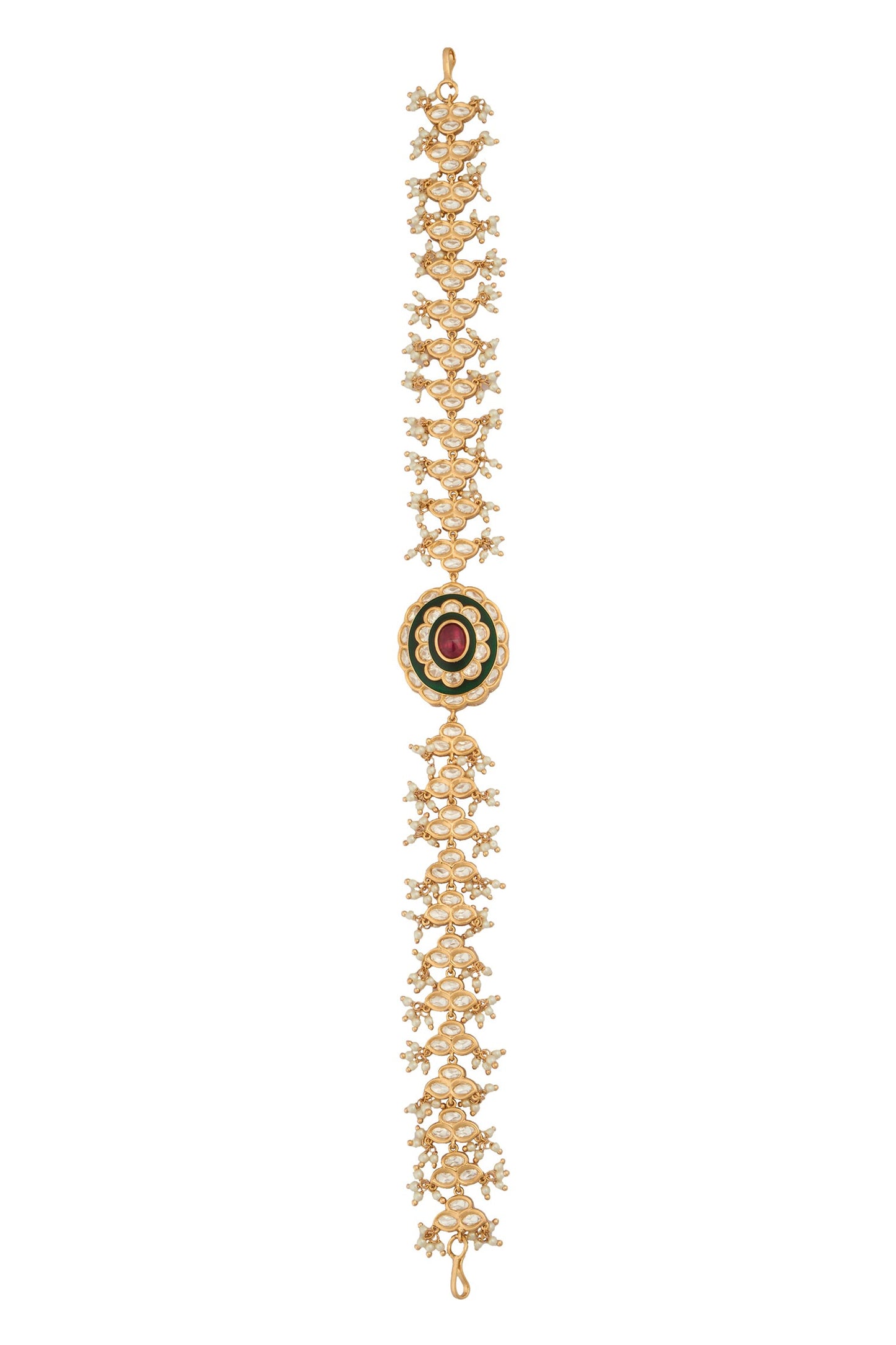 Kundan Work Ruby Pink & Green Mathapatti 