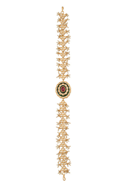 Kundan Work Ruby Pink & Green Mathapatti 