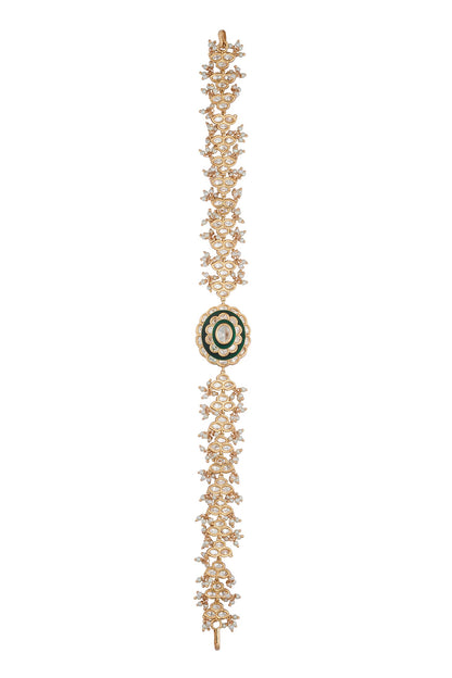 Kundan Work Green Brass Mathapatti 