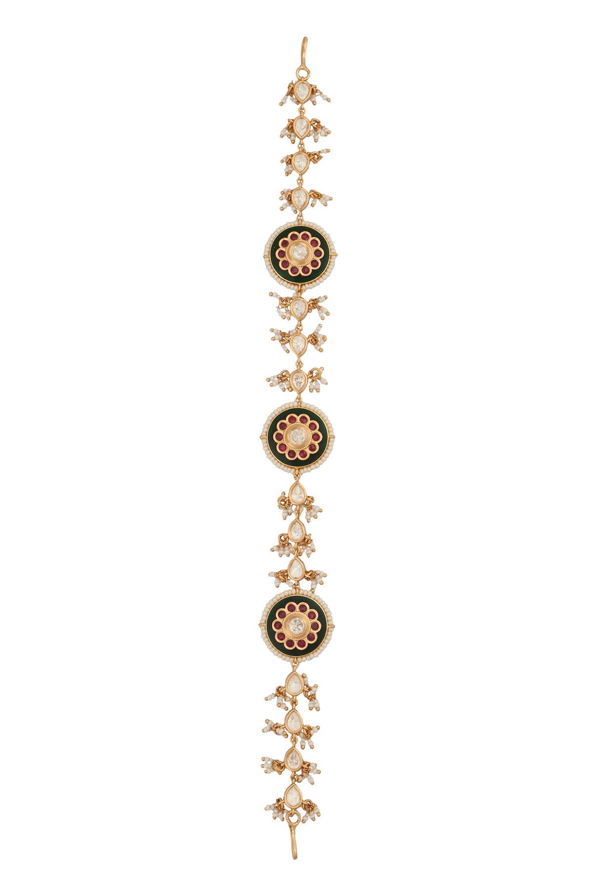 Kundan Ruby Pink & Green Mathapatti 