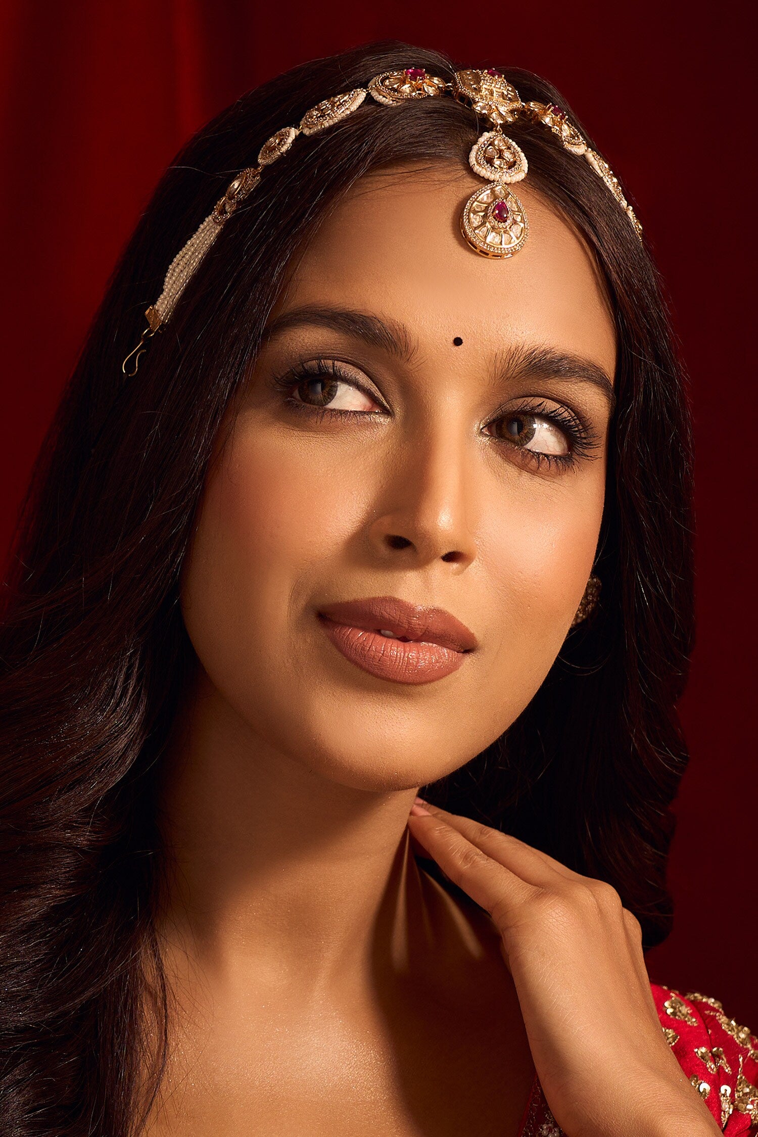 Kundan Work Ruby Pink Mathapatti 