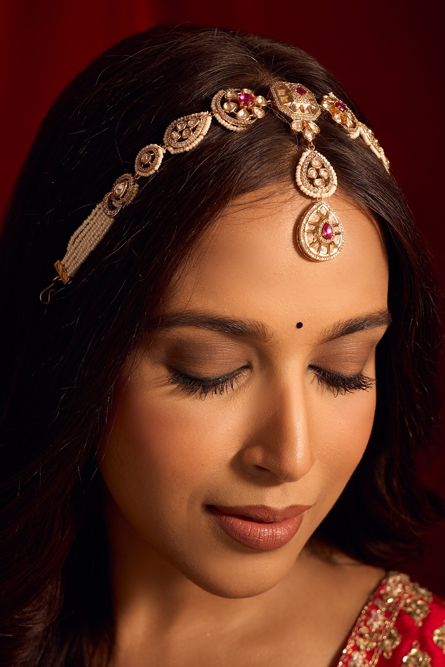 Kundan Work Ruby Pink Mathapatti 
