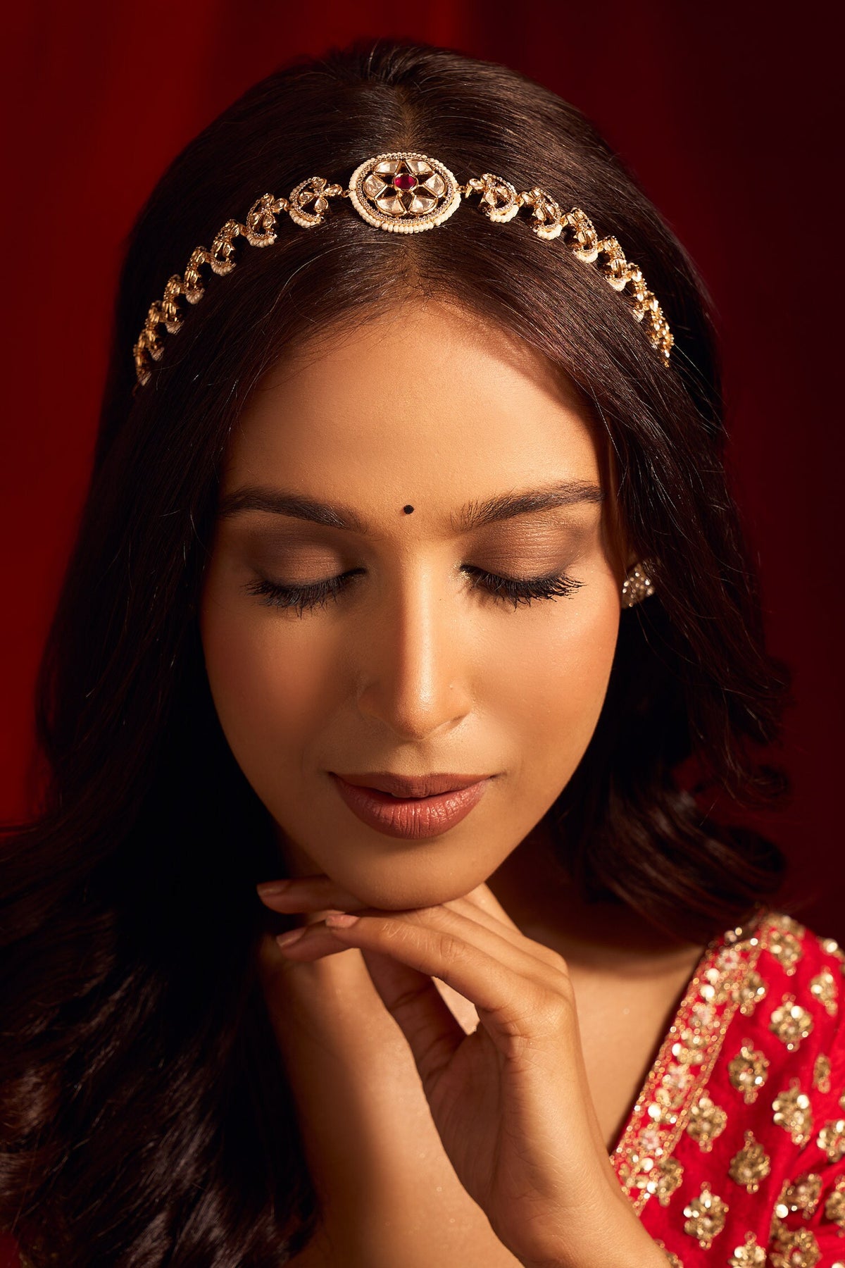 Ruby Red Kundan Brass Mathapatti 