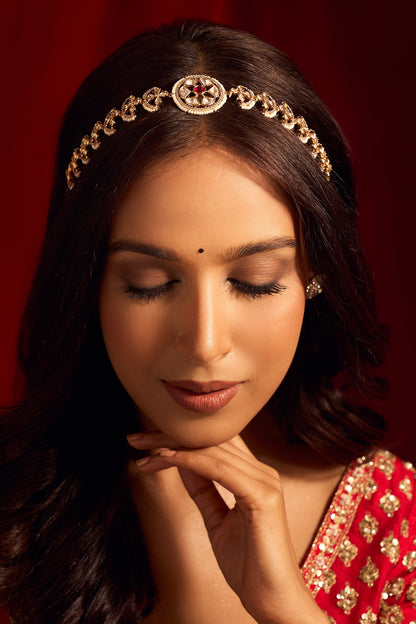 Ruby Red Kundan Brass Mathapatti 