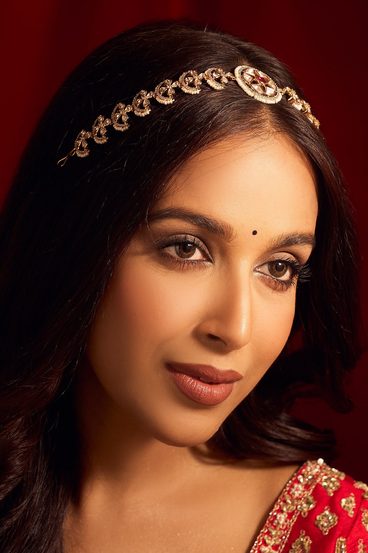 Ruby Red Kundan Brass Mathapatti 
