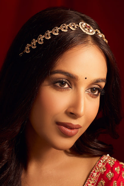 Ruby Red Kundan Brass Mathapatti 