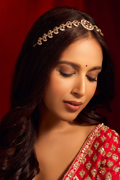 Ruby Red Kundan Brass Mathapatti 