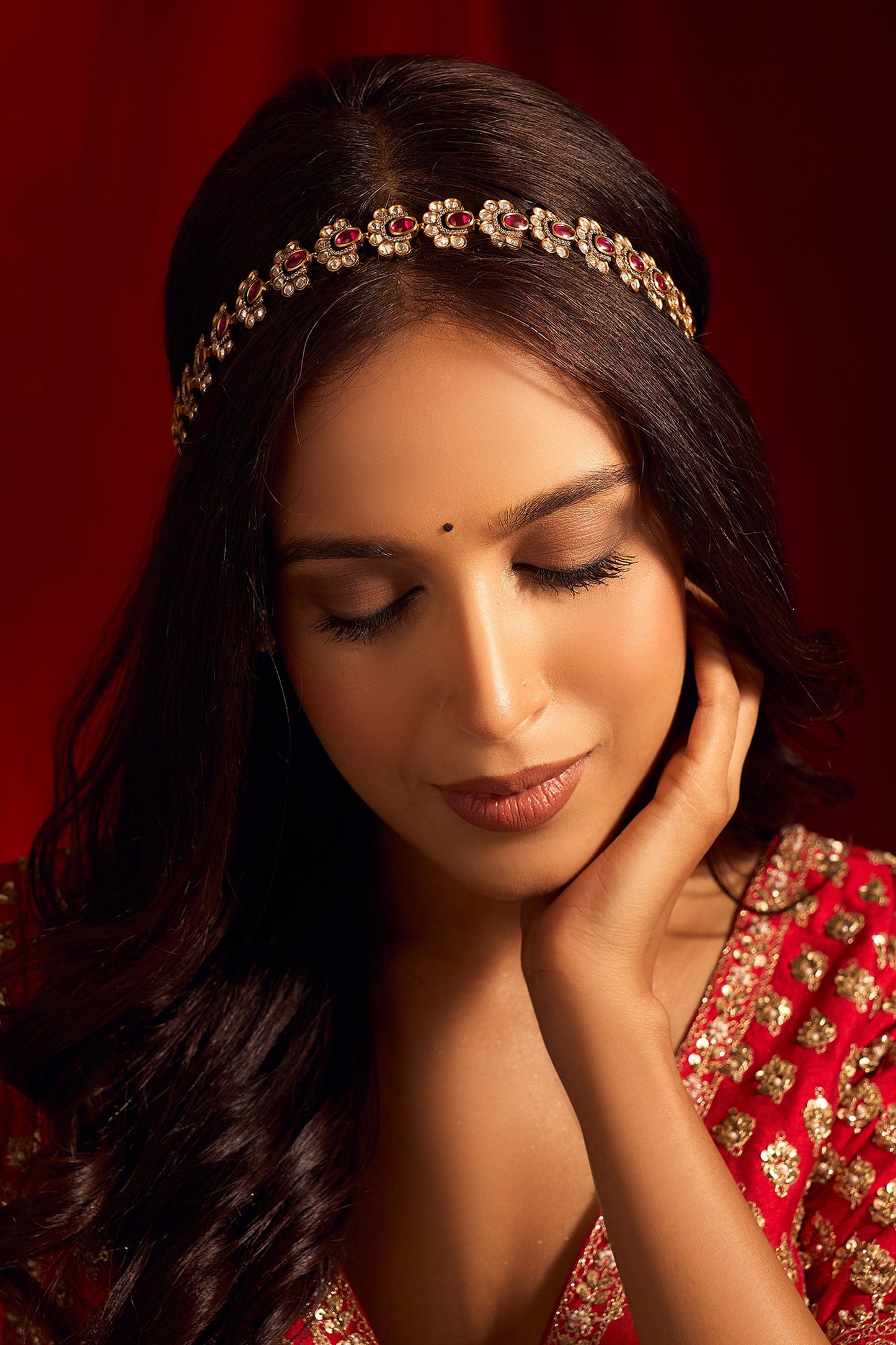 Ruby Pink Kundan mathapatti 