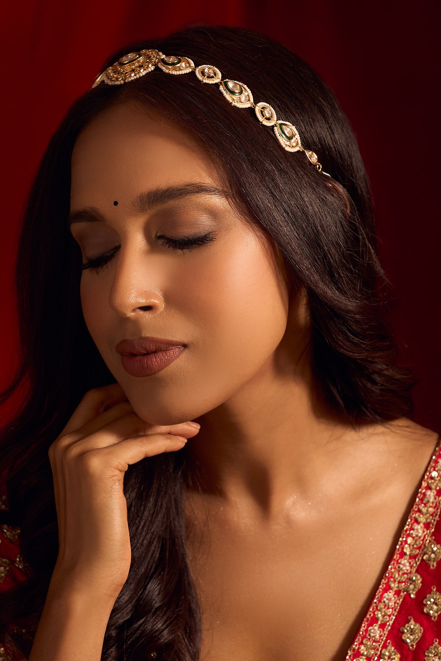 Kundan Green Brass Mathapatti 
