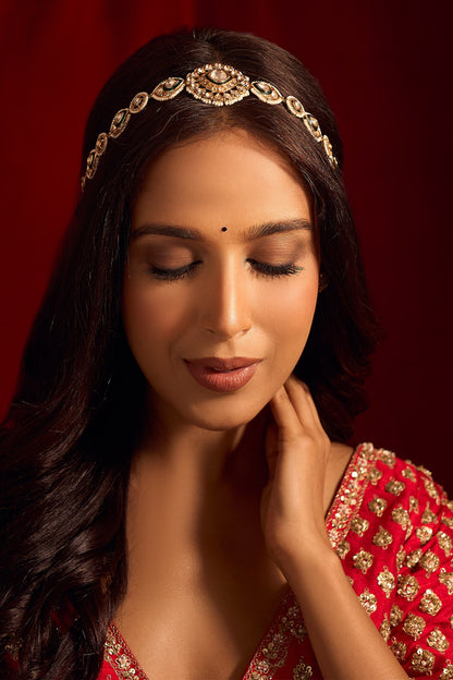 Kundan Green Brass Mathapatti 