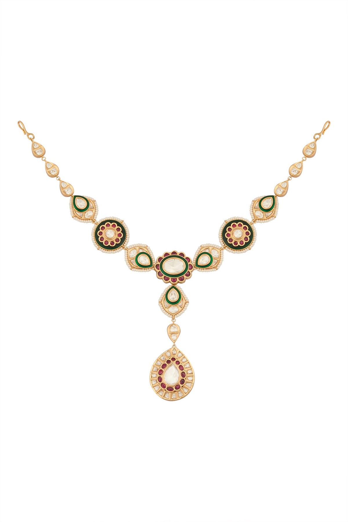 Kundan Design Ruby Pink & Green Mathapatti 