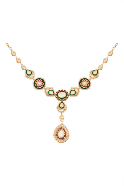 Kundan Design Ruby Pink & Green Mathapatti 