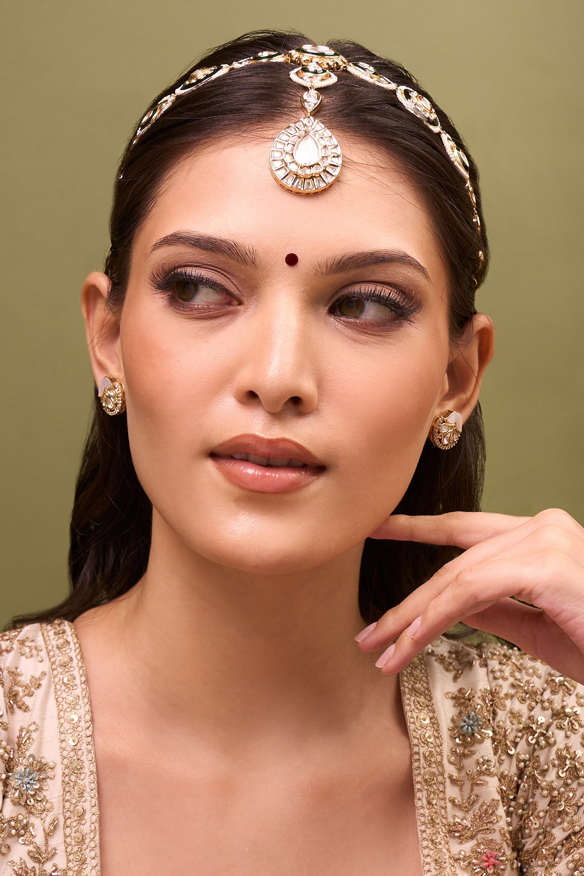 Kundan Green Brass Mathapatti 