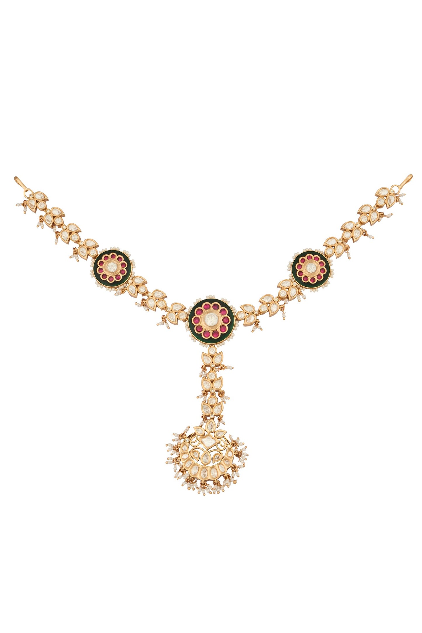Kundan Design Ruby Pink Mathapatti 