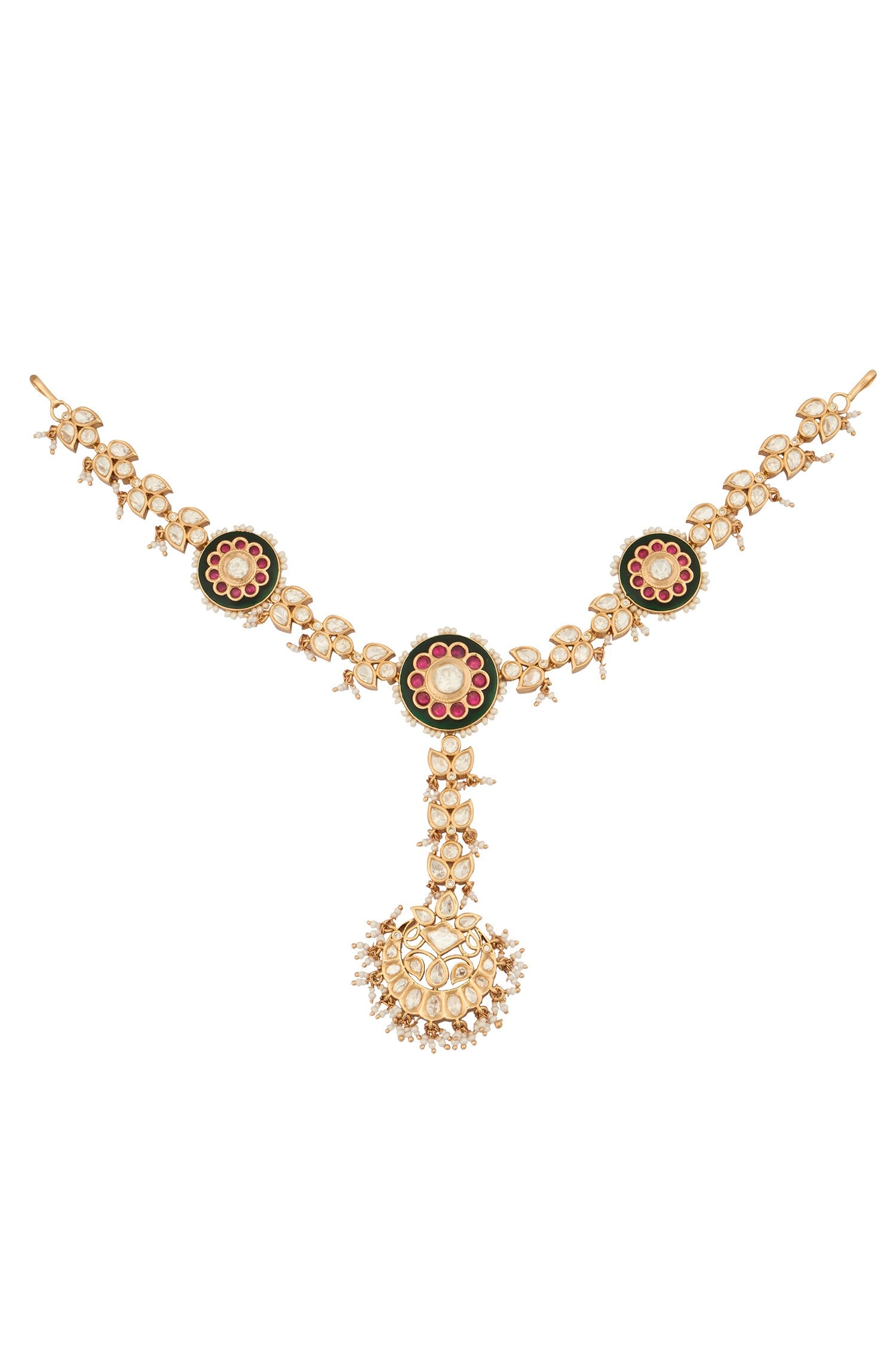 Kundan Design Ruby Pink Mathapatti 