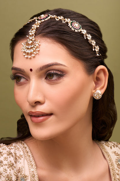 Kundan Design Ruby Pink Mathapatti 