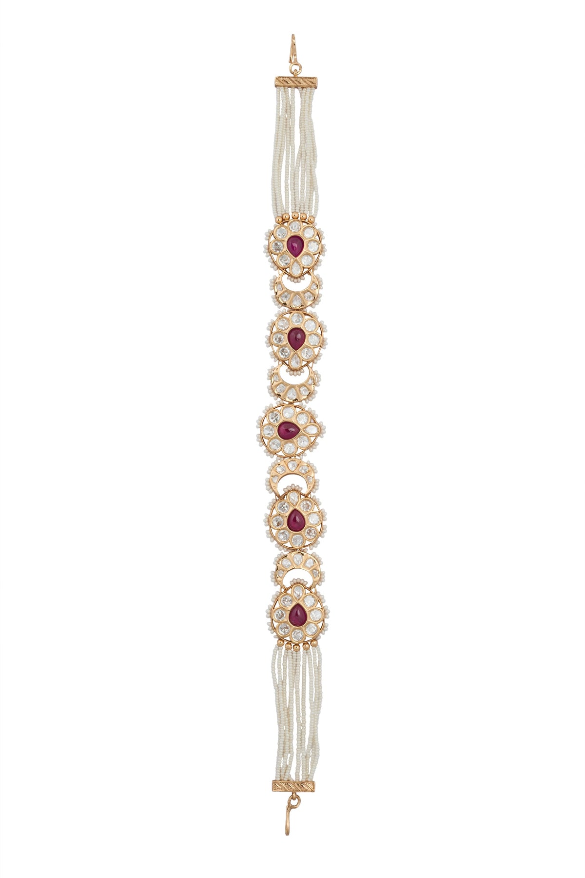 Kundan Ruby Pink Brass Mathapatti 