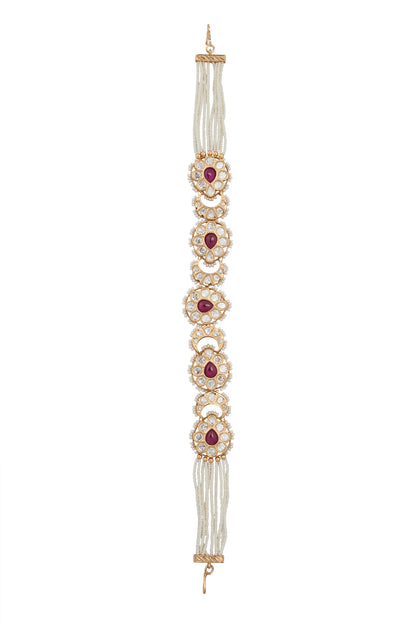 Kundan Ruby Pink Brass Mathapatti 