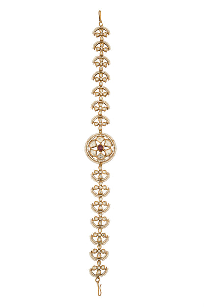 Kundan Ruby Pink Brass Mathapatti 