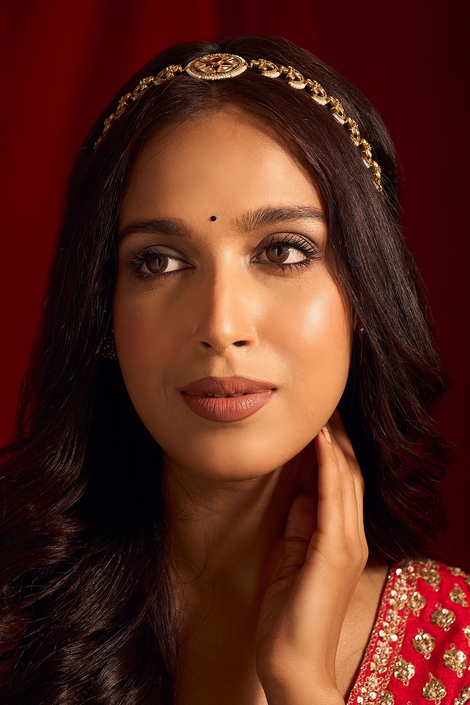 Kundan Ruby Pink Brass Mathapatti 