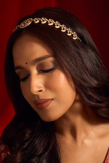 Kundan Ruby Pink Brass Mathapatti 