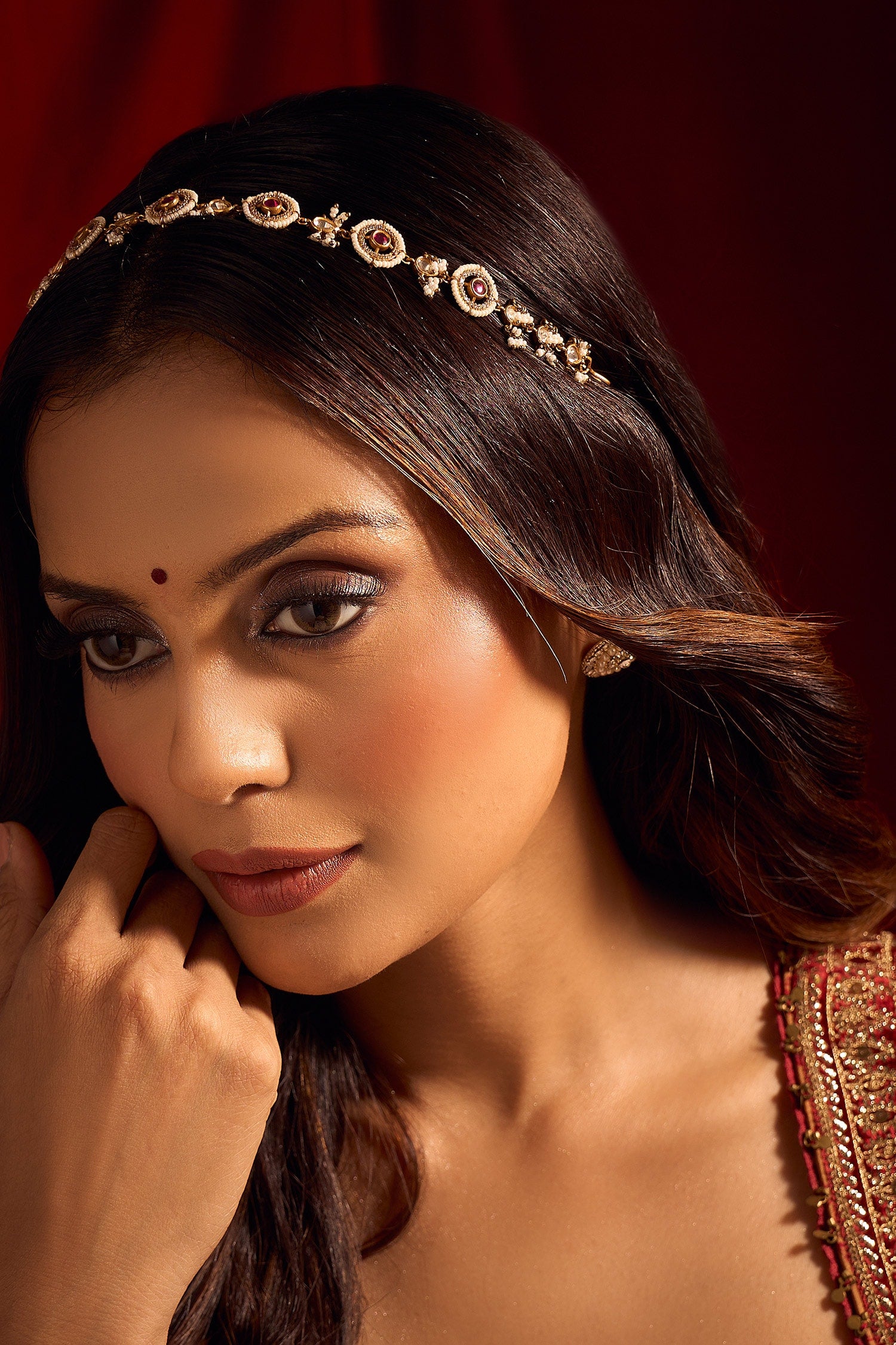 Ruby Pink Kundan Mathapatti 