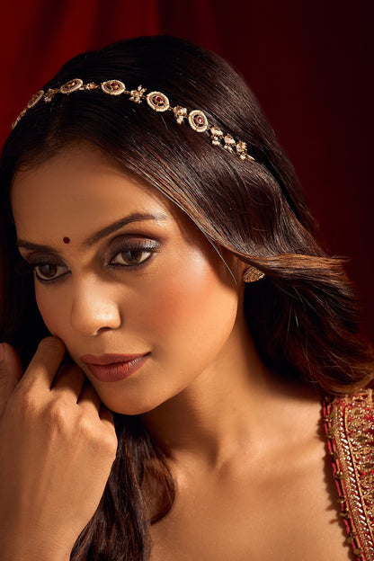 Ruby Pink Kundan Mathapatti 
