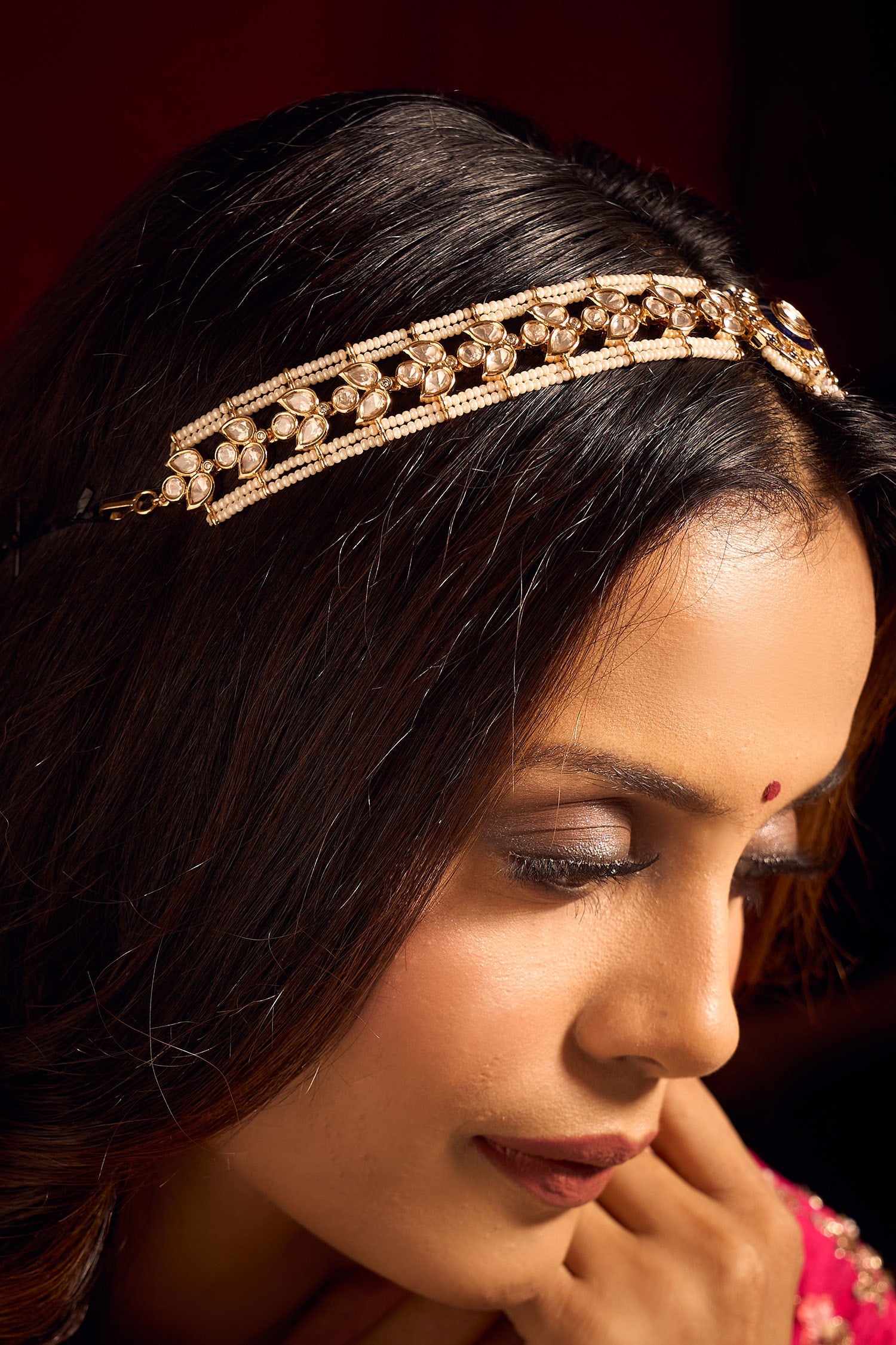 Kundan Blue Brass Mathapatti 