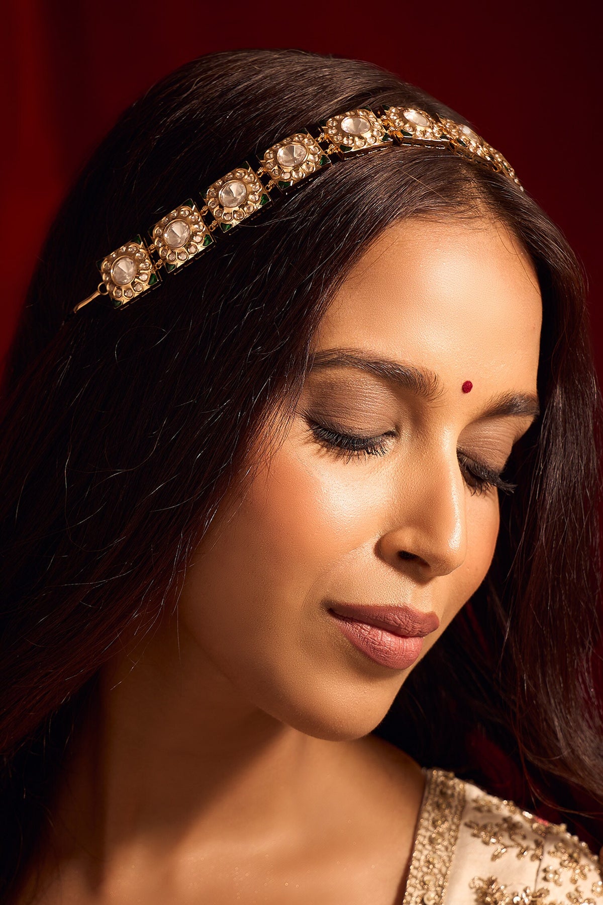 Kundan Green Brass Mathapatti 