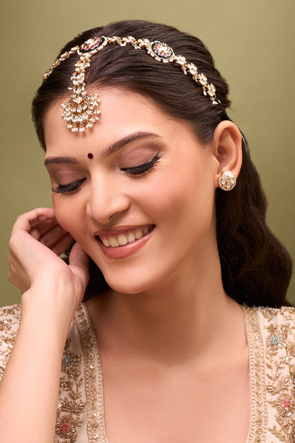 Kundan Design Ruby Pink Mathapatti 