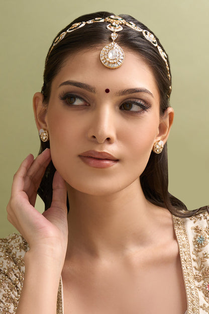 Kundan Green Brass Mathapatti 
