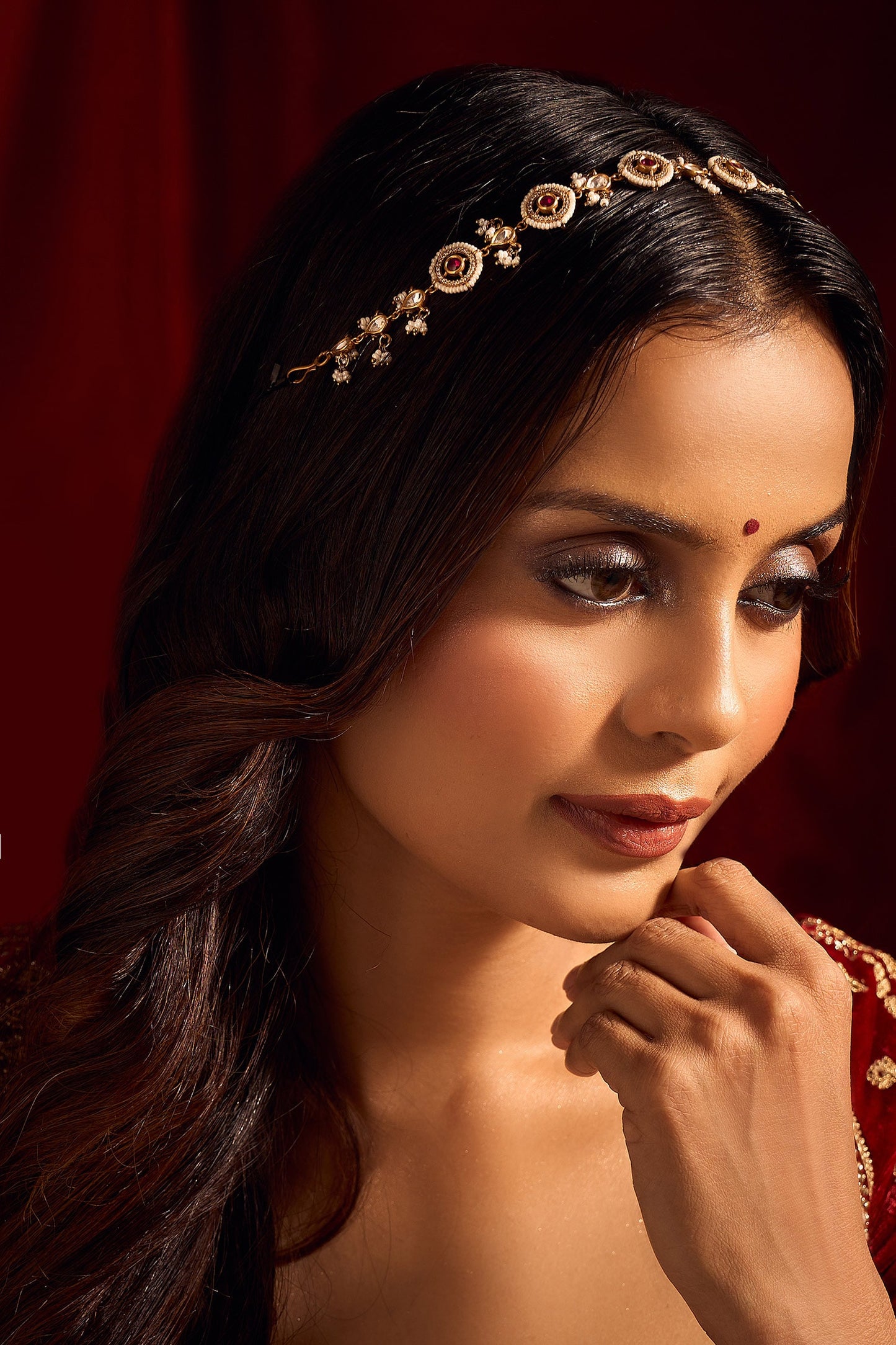Ruby Pink Kundan Mathapatti 
