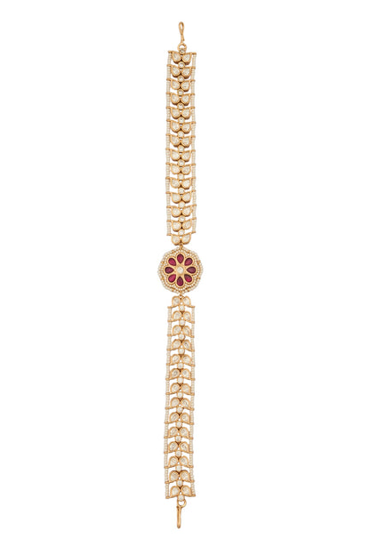 Kundan Ruby Pink Brass Mathapatti 