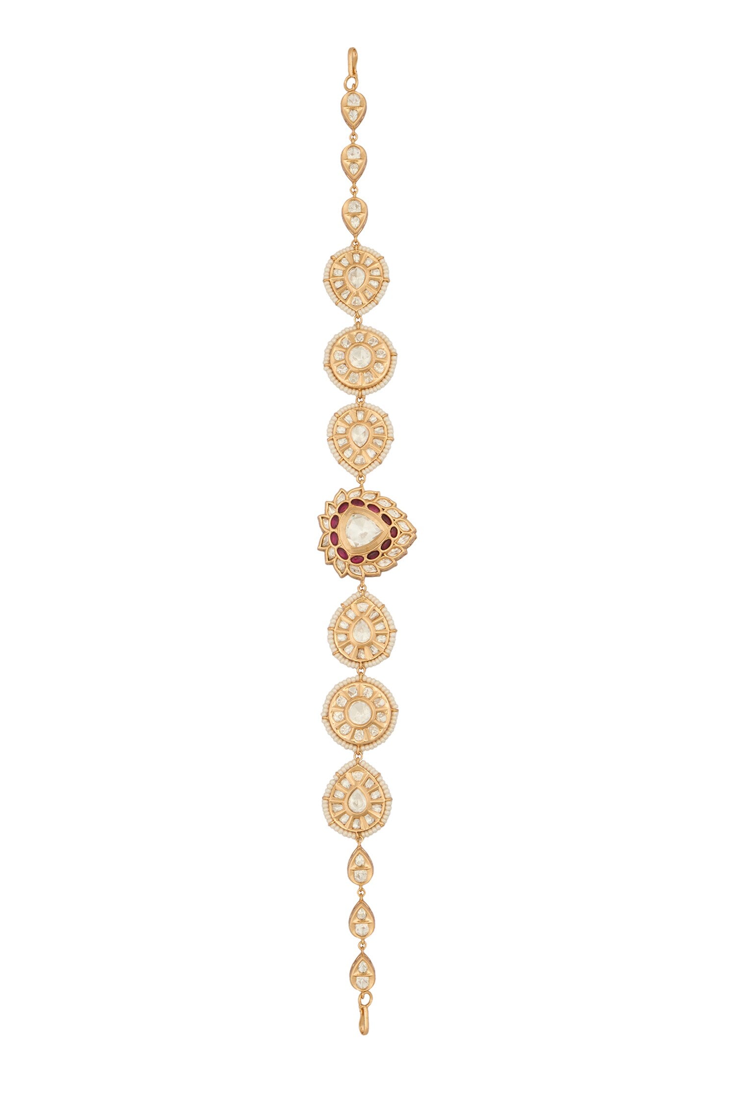 Kundan Ruby Pink Brass Mathapatti 