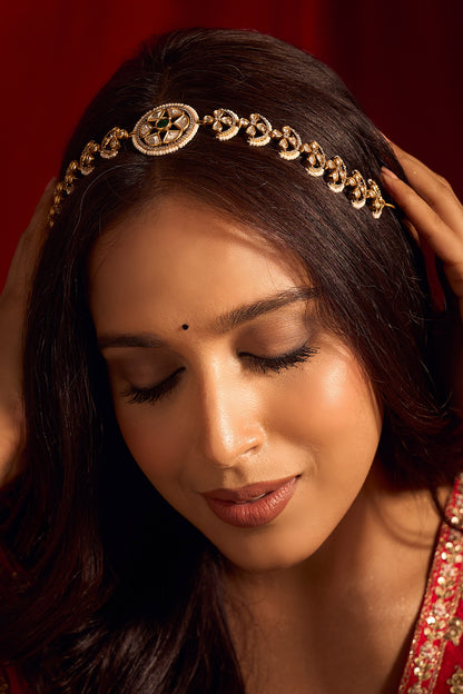 Kundan Green Brass Mathapatti 
