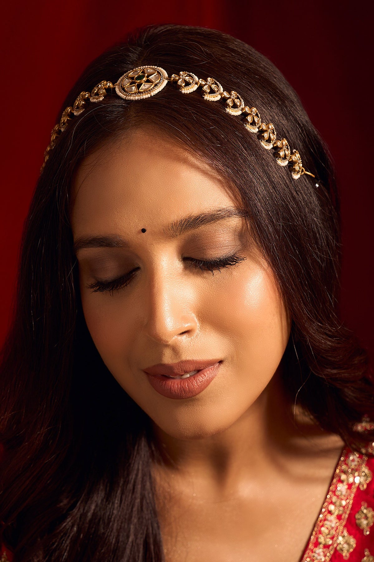 Kundan Green Brass Mathapatti 