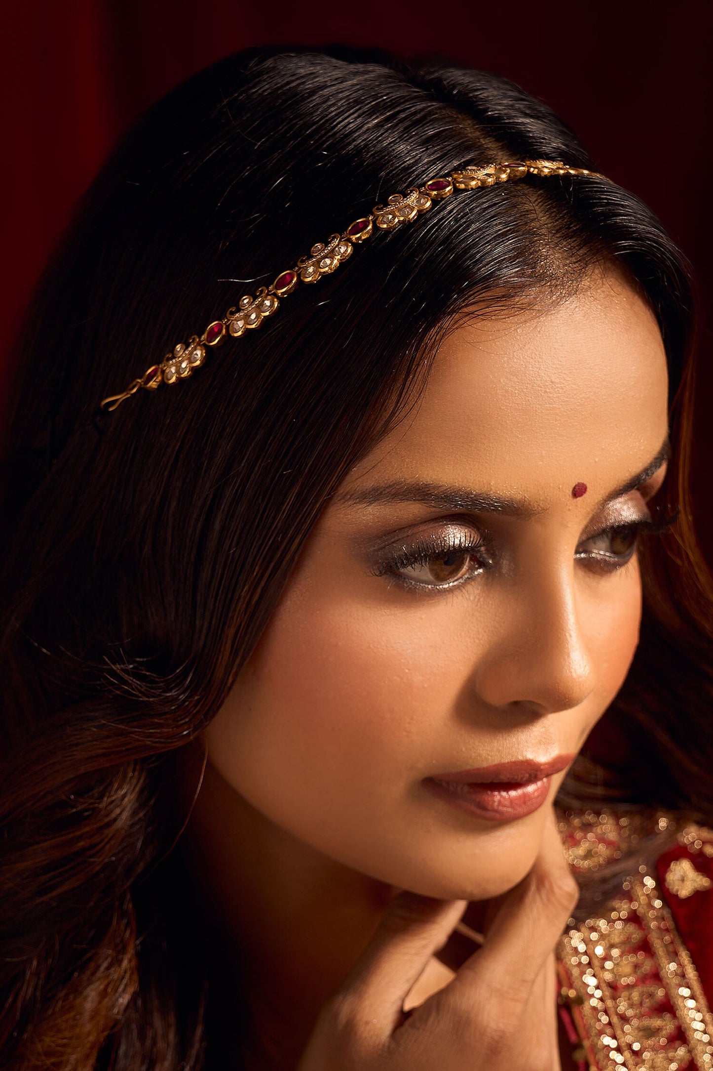 Ruby Pink Kundan Mathapatti 