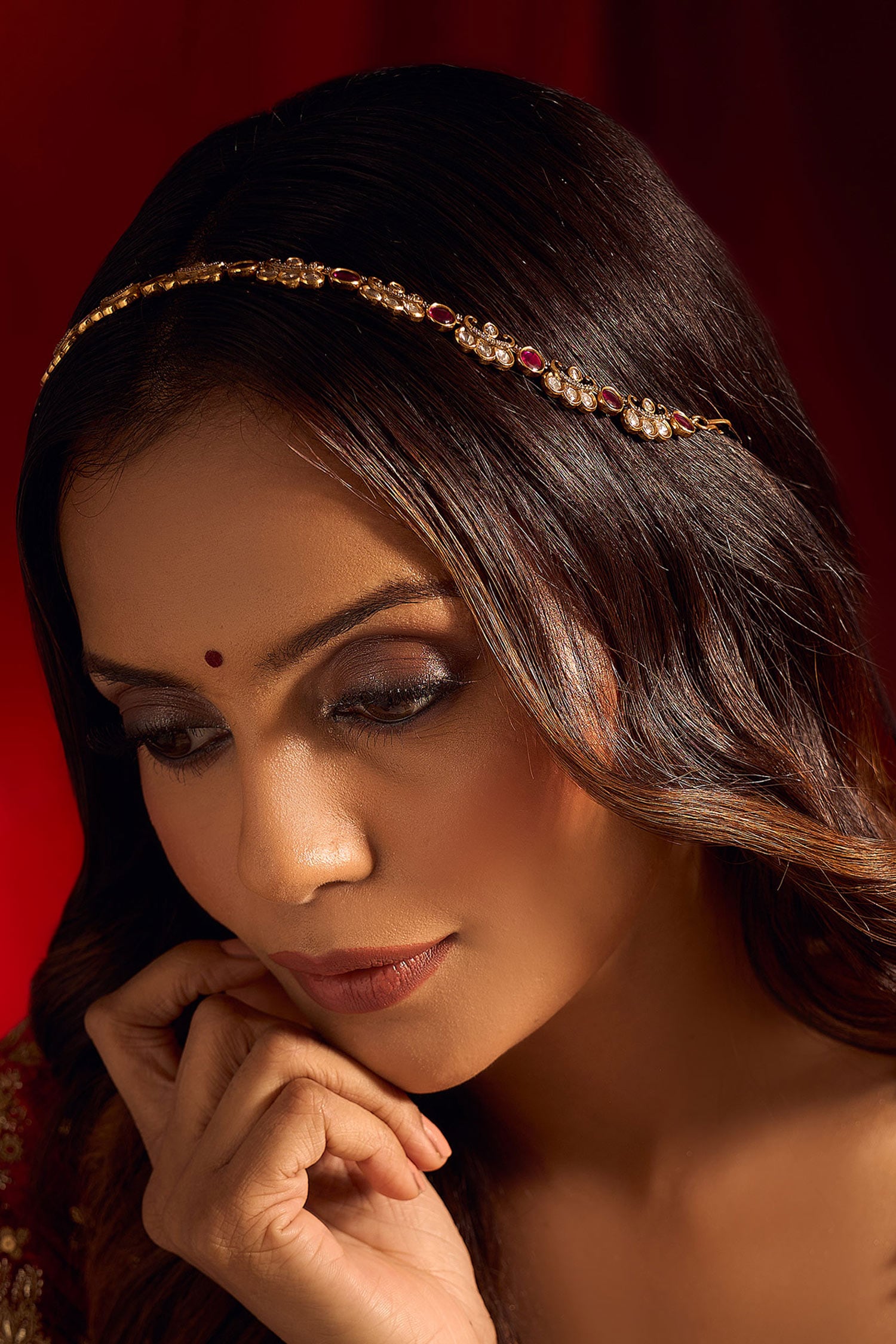 Ruby Pink Kundan Mathapatti 