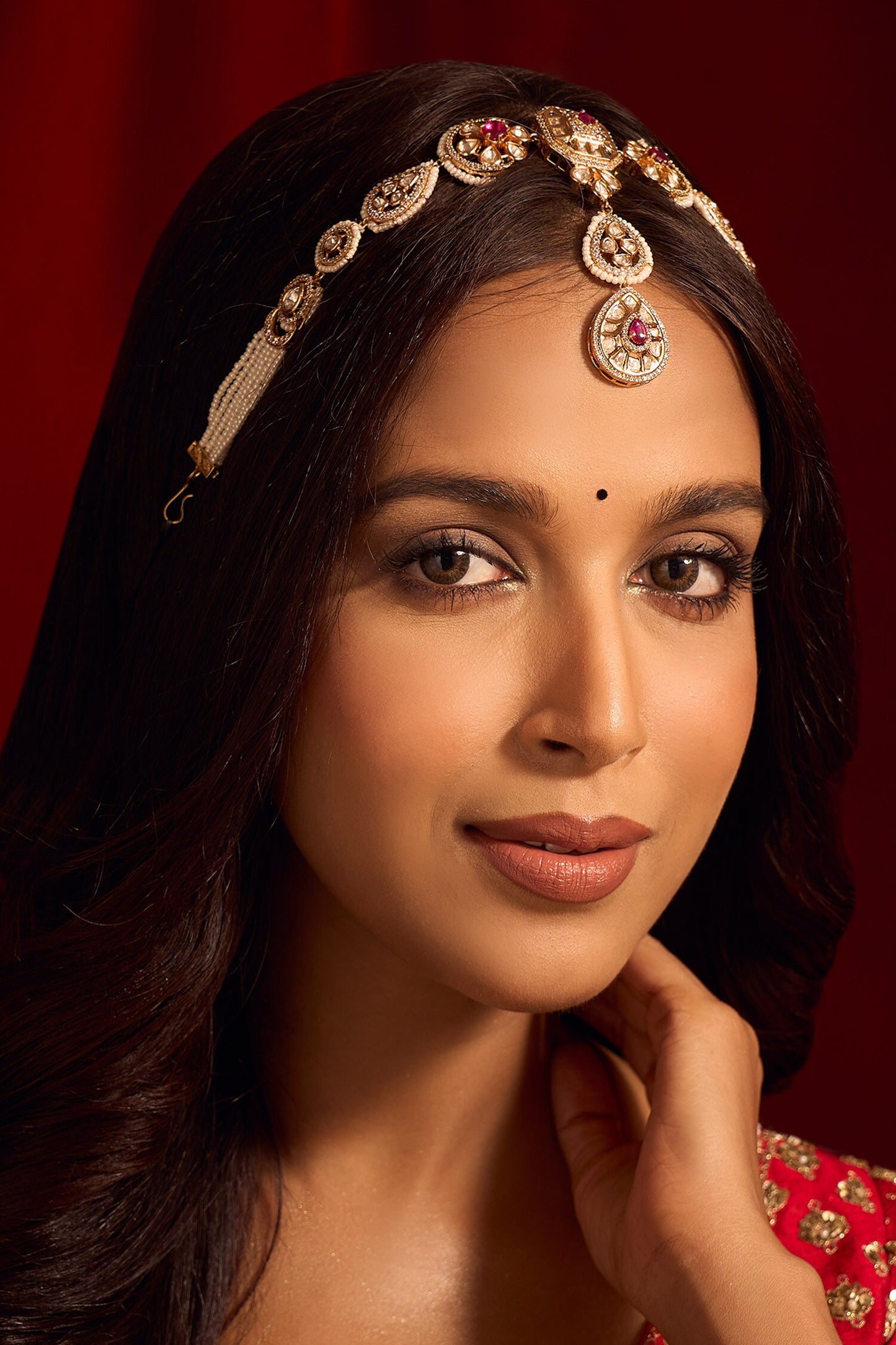 Kundan Work Ruby Pink Mathapatti 