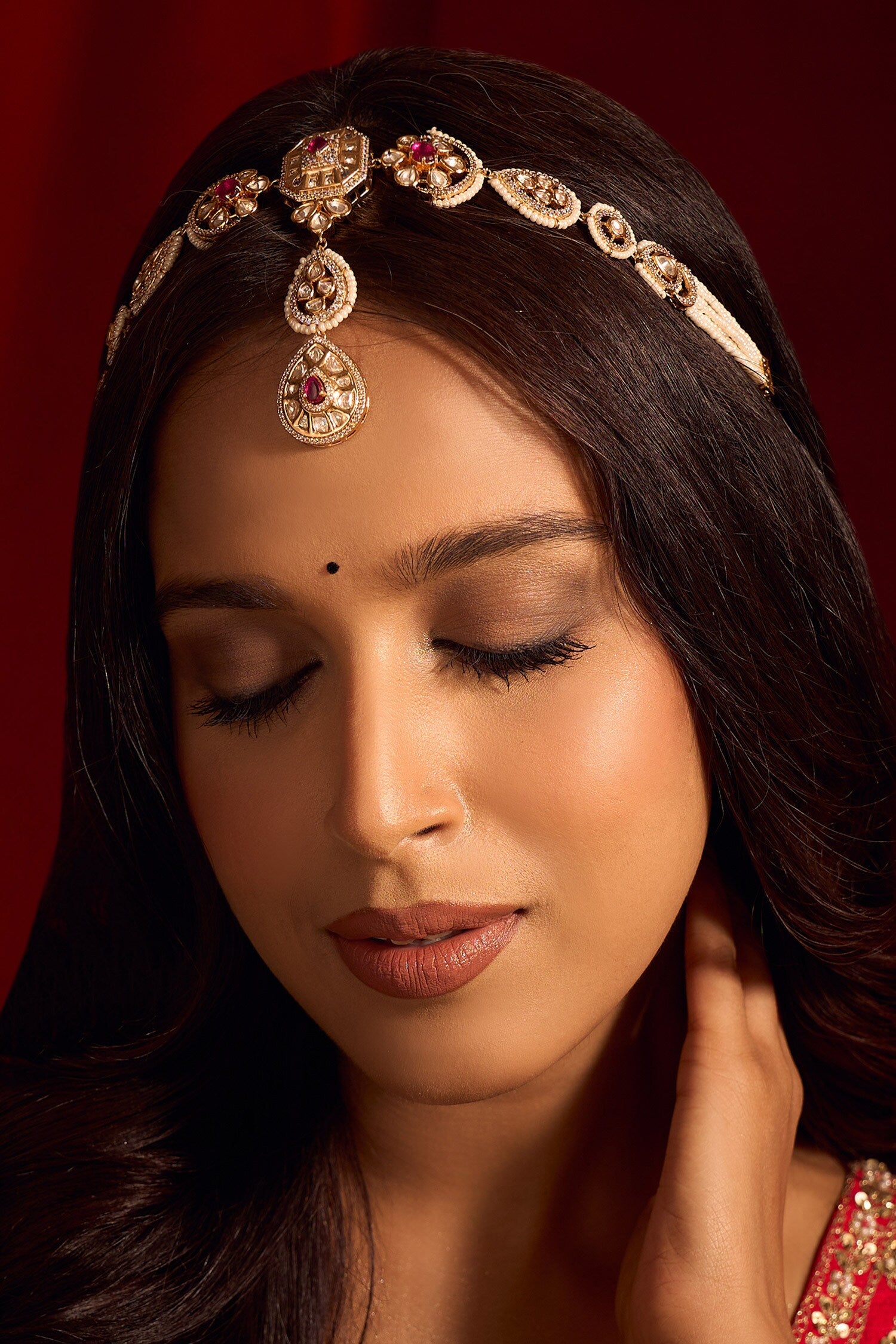 Kundan Work Ruby Pink Mathapatti 