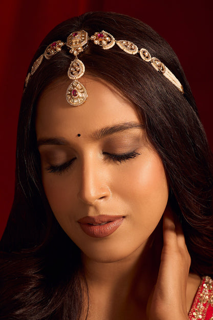 Kundan Work Ruby Pink Mathapatti 