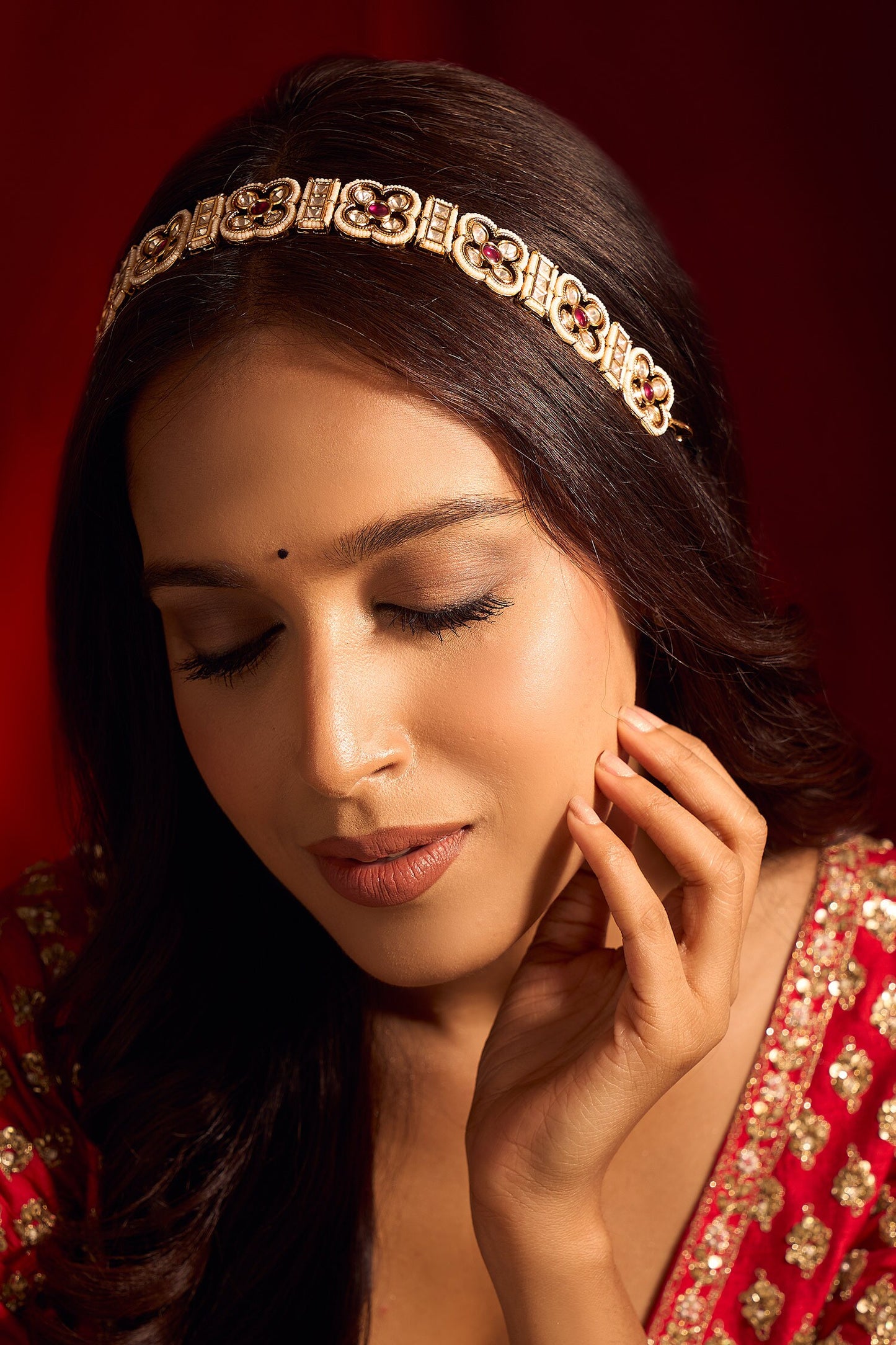 Ruby Pink Kundan Mathapatti 