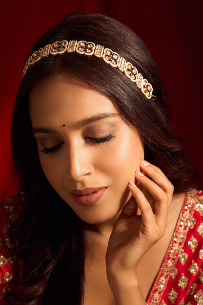 Ruby Pink Kundan Mathapatti 