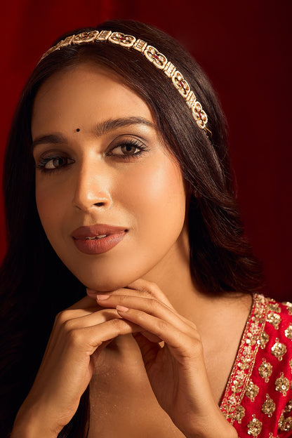 Ruby Pink Kundan Mathapatti 